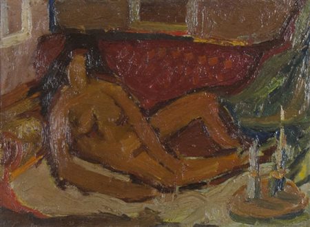 Giuseppe Zigaina Cervignano 1924-2015 "Modella distesa" cm. 23x31 - olio su...