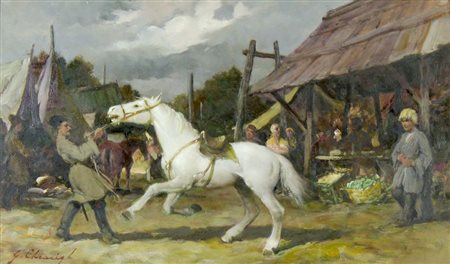 Giuseppe Chiacigh Wladikawkaz 1895-Trieste 1967 "Capricci al mercato" cm....