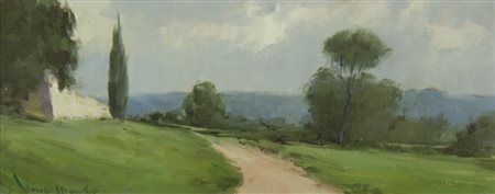 Nicola Sponza Corfù 1914-Trieste 1996 "Pineta di Aquileia" cm. 15x35 - olio...