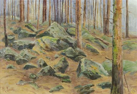 Raffaello Sorbi 1844-1931 "Bosco in autunno" cm. 24x34 - olio su tela Firmato...