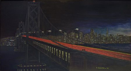 Flavio Cimador Trieste 1940 "Bagliori notturni" cm. 85x143 - olio su...