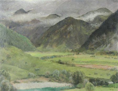 Carlo Sbisà Trieste 1899-1964 "Paesaggio nella Valle d'Isonzo" cm. 48x63 -...