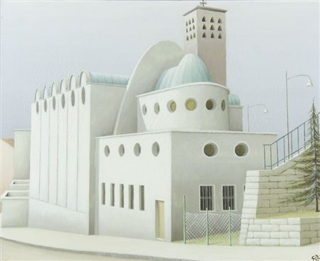 Giovanni Duiz Trieste 1923- "Chiesa di San Pio X" cm. 40x50 - olio su cartone...