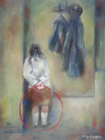 Livio Rosignano Pinguente (Pola) 1924-2015 "Ragazzine col cerchio" cm. 40x30...