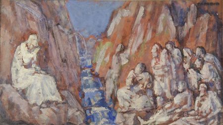Guido Cadorin Venezia 1892-1974 "Il sermone della montagna" cm. 28x48 - olio...
