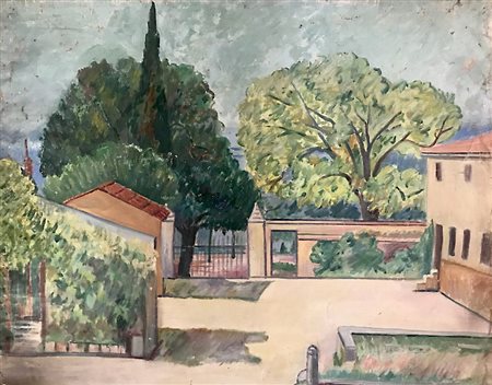 Pietro Marussig Trieste 1879-Pavia 1937 "Cortile di una villa" (1934) cm....