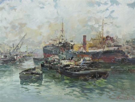 Ezzelino Briante Napoli 1901-1971 "Porto con barche" cm. 30x40 - olio su tela...