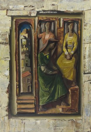 Italo Squitieri 1907-1994 "Donne e paesaggio" cm. 100x70 - olio su tela...