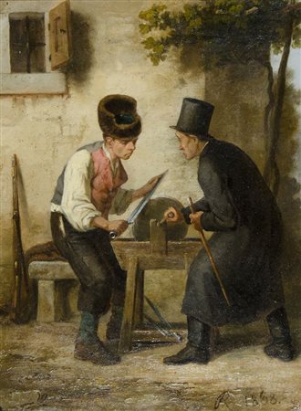 Giovanni Luigi Rosè Trieste 1806-1884 "L'arrotino" cm. 40x30 - olio su tela...