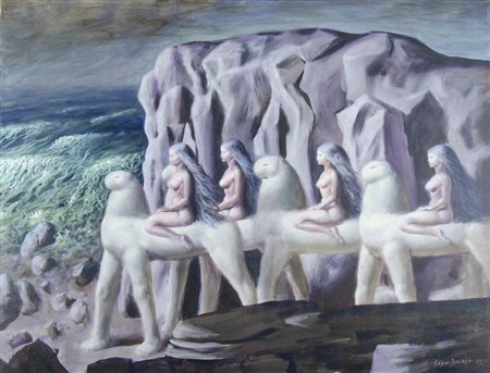 Sabin Balasa 1933-2008 "Figure e rocce" cm. 70x90 - olio su tela Firmato b. a...