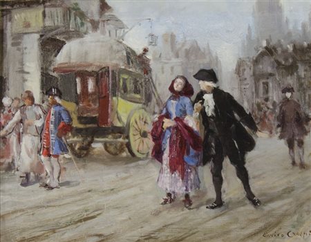 Enico Crespi (?) 1854-1929 "Passeggiata in centro" cm. 30x39 - olio su tela...