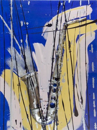 Pierre Fernandez Arman 1928-2005 "Sassofono" (2003) cm. 81x60x9 - sassofono e...