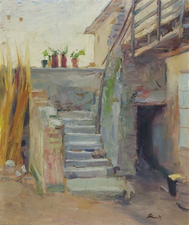 Tullio Silvestri Venezia 1880-Trieste 1963 "Scalinata" cm. 60x50 - olio su...
