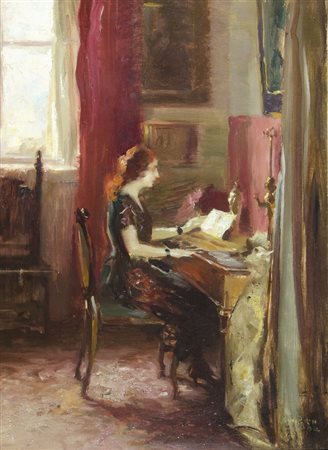 Gino Parin Trieste 1876 Dachau 1944 "Fanny in lettura" cm. 65x47 - olio su...