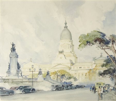 Aldo Raimondi 1902-1997 "Buenos Aires, Palazzo del Congresso" cm. 70x80 -...