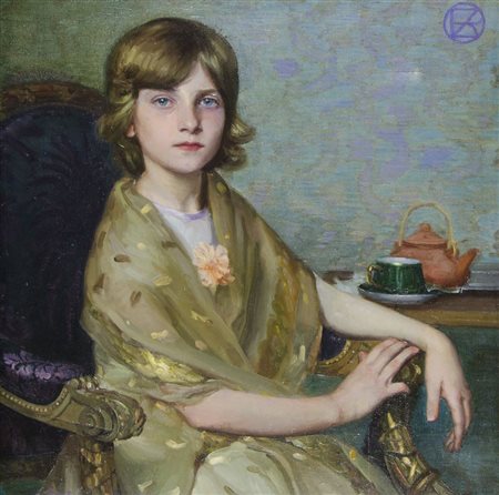 Leandro Oroz y Lacalle 1883-1933 "Crisalida in poltrona" cm. 65x65 - olio su...