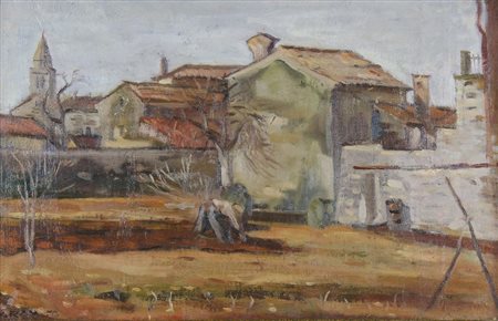 Bogdan Grom 1918-2013 "Paese carsico" cm. 35x50 - olio su tela Firmato b. a...