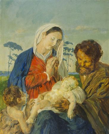 Ettore Tito 1859-1941 "Sacra famiglia" cm. 55x45 - olio su tavola Firmato b....
