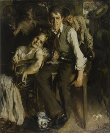 Pittore ungherese del XX secolo "Scena di festa" cm. 147x120 - olio su tela...