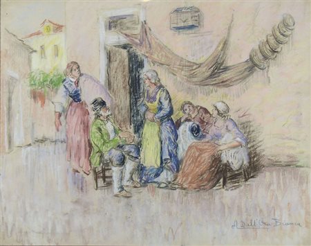 Angelo Dall'Oca Bianca 1858-1942 "Popolane veneziane" cm. 50x64 - tecnica...