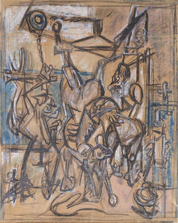 EMILIO VEDOVA (1919 - 2006) Bue squartato tecnica mista su carta intelata, cm...