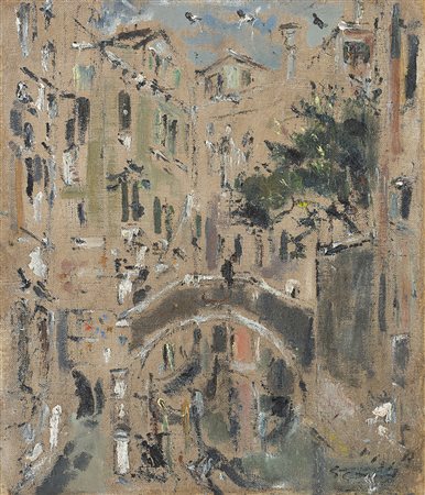 FILIPPO DE PISIS (1896 - 1956) Rio a Venezia, 1944 olio su tela, cm 51,9x43,9...