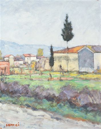 ARDENGO SOFFICI (1879 - 1964) Paesaggio di Poggio a Gaiano, anni 60 olio su...