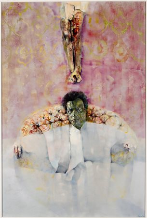 RENZO VESPIGNANI (1924 - 2001) Tapini, 1973 olio su cartone, cm 143x93...