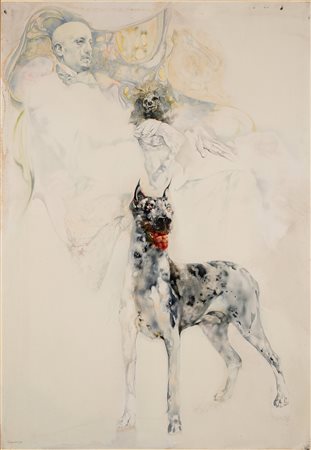 RENZO VESPIGNANI (1924 - 2001) Gabriele d'Annunzio, 1975 olio su cartone, cm...