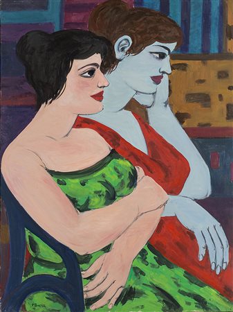POMPEO BORRA (Milano, 1898 - 1973) Colloquio, 1955 olio su tela, cm 110x75...