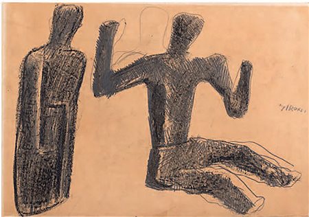 MARIO SIRONI (1885 - 1961) Due figure, prima metà anni '40 matita grassa e...