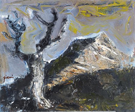 MARIO SIRONI (1885 - 1961) Montagna e albero noto come Paesaggio alpino, 1953...