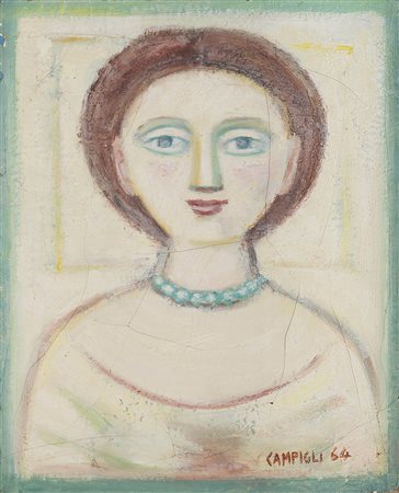MASSIMO CAMPIGLI (1895 - 1971) Donna con collana verde, 1964 olio su tela, cm...