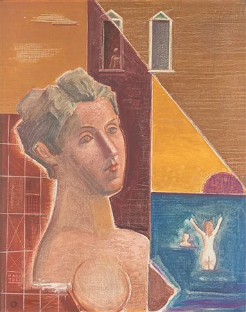 MARIO TOZZI (1895 - 1979) La tristezza, 1961 olio su tela, cm 82x65 Firmato e...