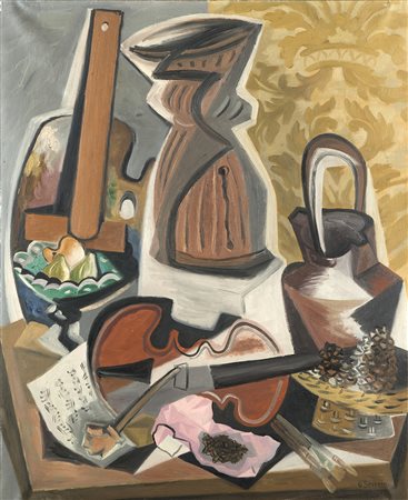 GINO SEVERINI (1883 - 1966) Natura morta con tavolozza, 1943 olio su tela,...