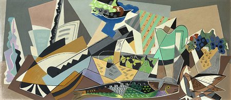 GINO SEVERINI (1883 - 1966) Natura morta con pesce, 1954 olio su tavola, cm...