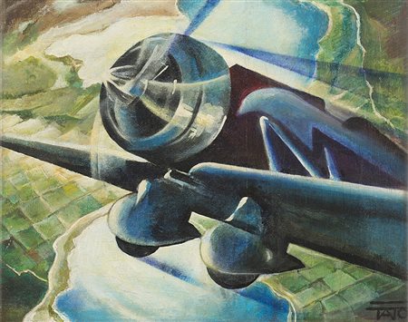 TATO (1896 - 1974) Canta motore va, 1934 ca. olio su tela, cm 41x52 Firmato...