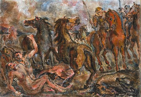 ALIGI SASSU (1912 - 2000) La morte di Patroclo, 1940 olio su tela, cm 33x48,5...