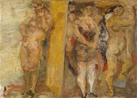 FAUSTO PIRANDELLO (1899 - 1975) Bagnanti, anni 30-40 olio su tavola, cm...