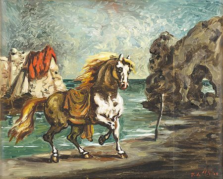 GIORGIO DE CHIRICO (1888 - 1978) Cavallo in riva al mare, seconda metà anni...