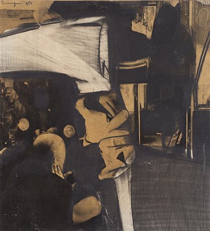 ROMAGNONI (1930 - 1964) Racconto, 1962 collage e tecnica mista su tela, cm...