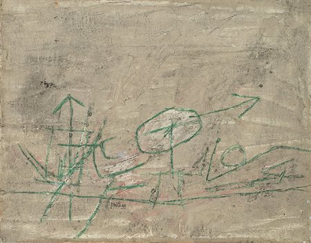 ACHILLE PERILLI (1927) Omaggio a Klee, 1959 tecnica mista su tela, cm 36x45...