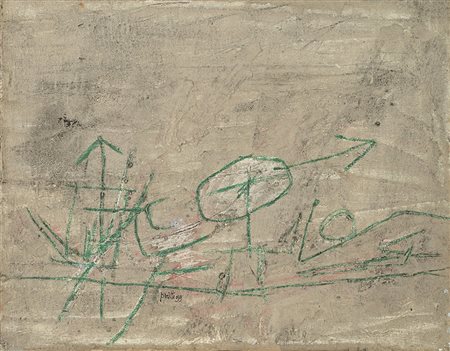 ACHILLE PERILLI (1927) Omaggio a Klee, 1959 tecnica mista su tela, cm 36x45...