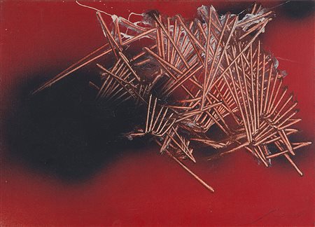 EMILIO SCANAVINO (1922 - 1986) Avvenimento, 1981 olio su tela, cm 50x70...