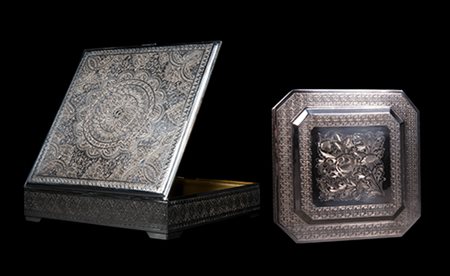 Persia, argenteria armena, XIX e XX secolo Due scatole con temi astratti e...