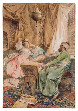 Amedeo Simonetti (1874-1922) Harem, 1901 Acquerello su carta applicata su...