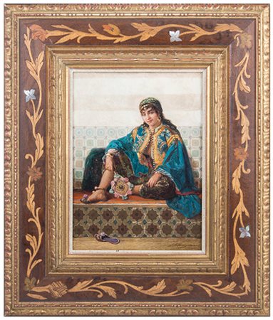 Jan-Baptist Huysmans (1826-1906) Femme mauresque Olio su tavola 21,5x15,7 cm...