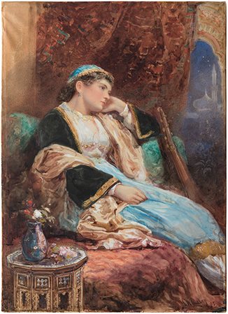 Henry Whatley (1842 -1901) Far away thouths, 1885 Acquerello su carta 69x48,5...