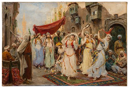 Fabio Fabbi (1861 – 1946) Il mercato delle schiave Olio su tela 40,3x60,2 cm...