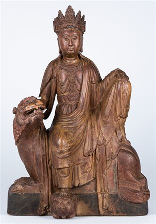 Cina Kuan yin o Manjusri su chimera Legno 46,7x31,2x16,5 cm Ringraziamo il...